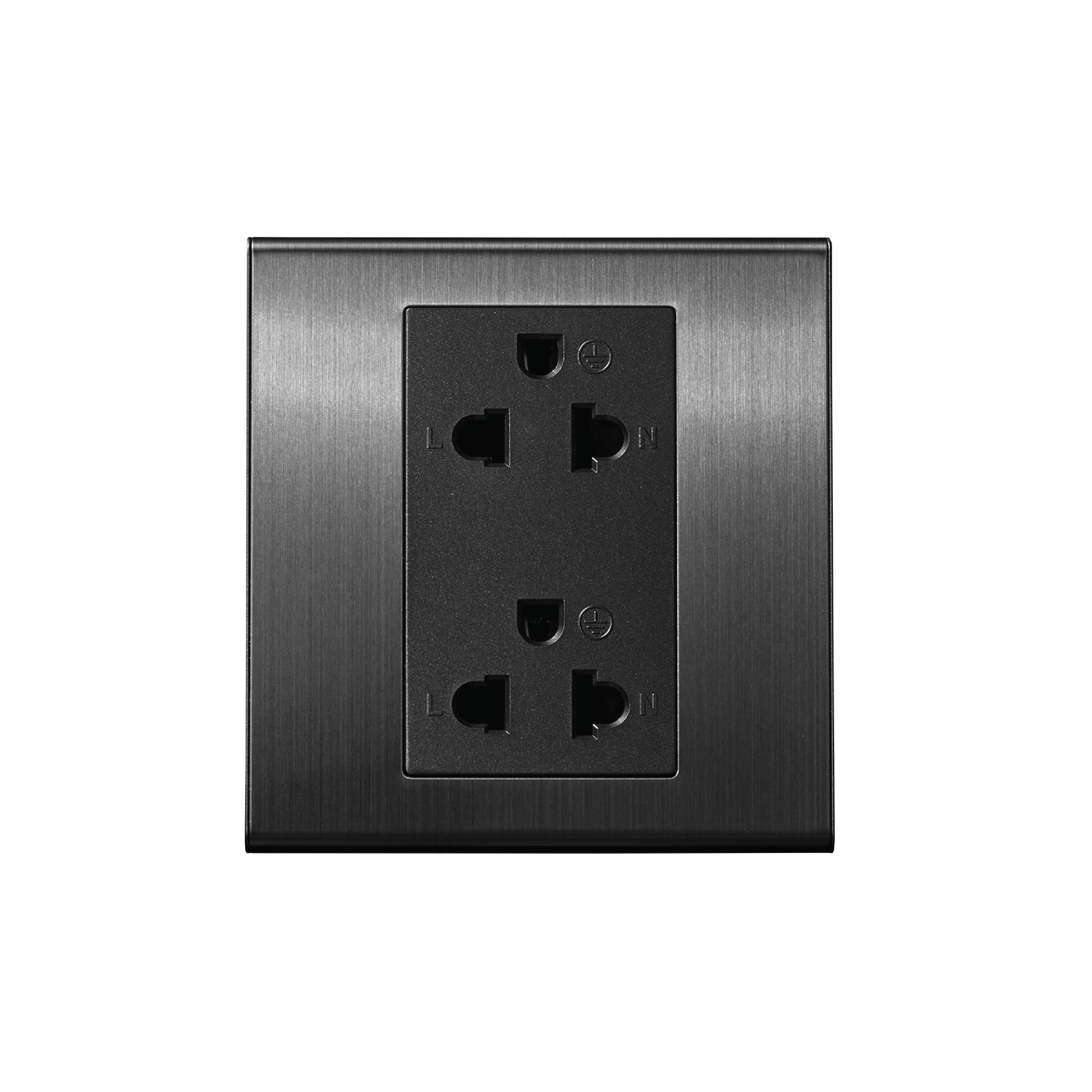เต้ารับคู่ 3 ขา 2 ช่อง ART DNA รุ่น V23 DOUBLE EURO & AMERICAN SOCKET DESIGN SWITCH สี BRUSH GREY_0